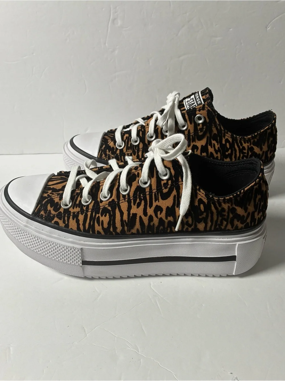Converse Low Top Sneakers in Black, Brown & White Animal Print